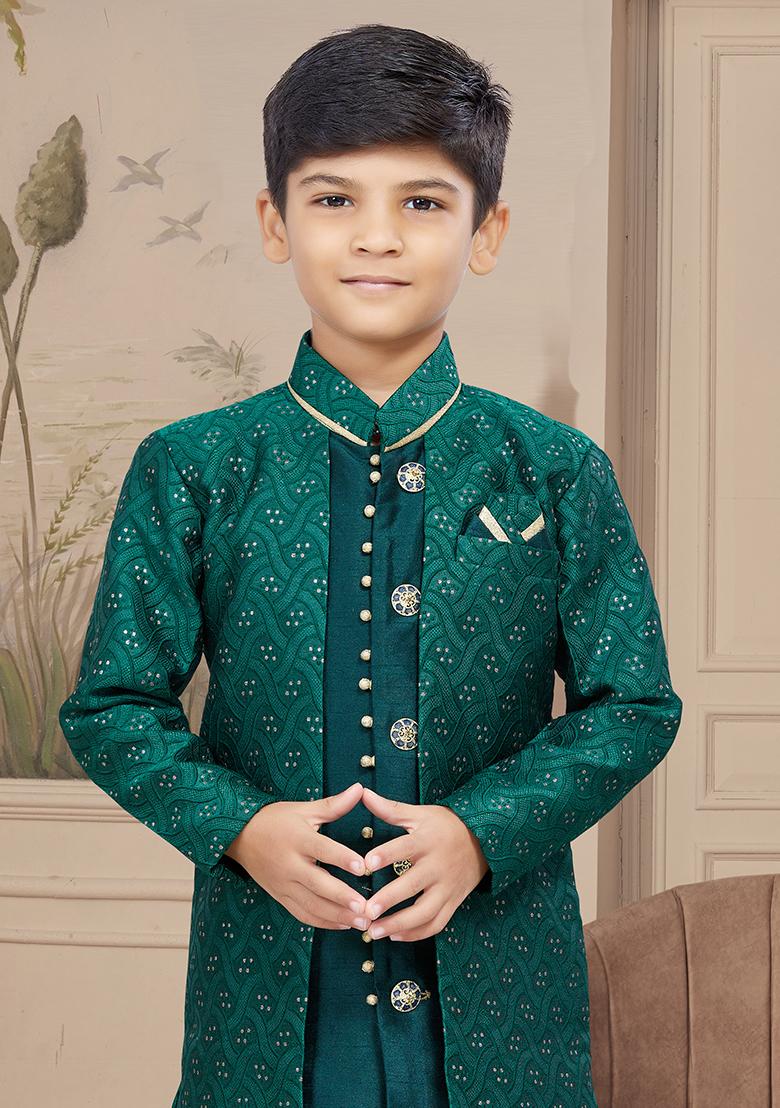 Green Embroidered Jaquard Kurta With Churidar Pants