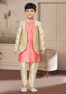 Gold Embroidered Silk Kurta With Churidar Pants
