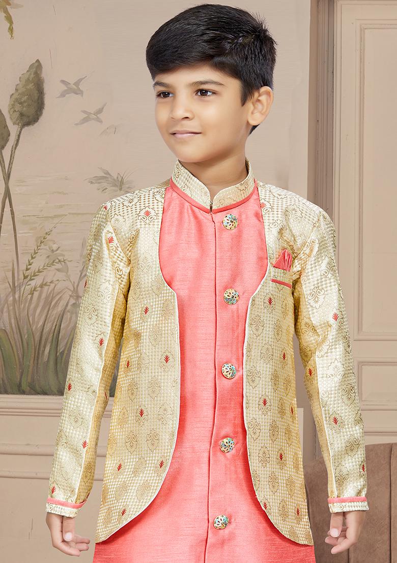 Gold Embroidered Silk Kurta With Churidar Pants