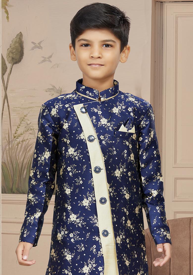 Navy Blue Embroidered Jaquard Kurta With Churidar Pants