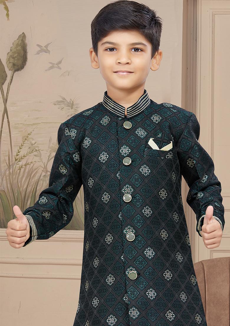 Black Embroidered Jaquard Kurta With Churidar Pants
