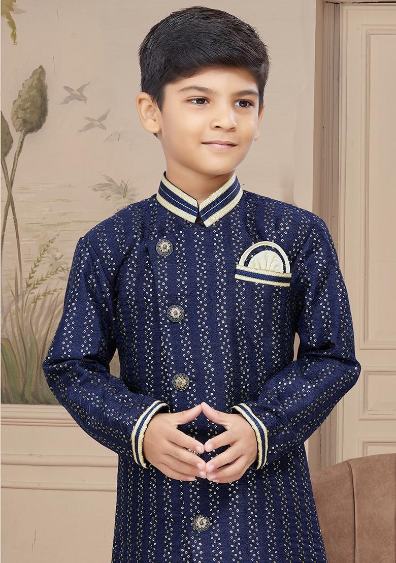 Navy Blue Embroidered Jaquard Kurta With Churidar Pants