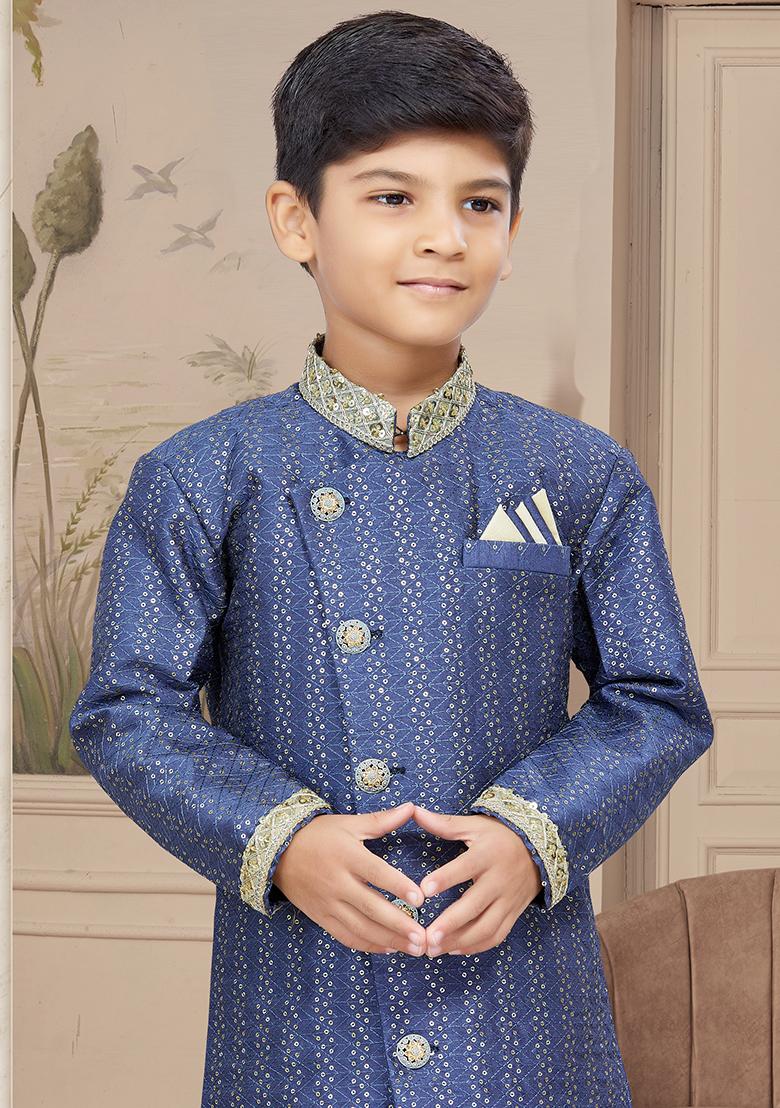 Grey Embroidered Jaquard Kurta With Churidar Pants