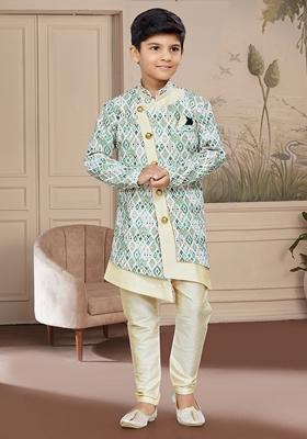 Green Embroidered Jaquard Kurta With Dhoti Pants