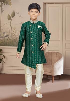 Green Embroidered Jaquard Kurta With Churidar Pants