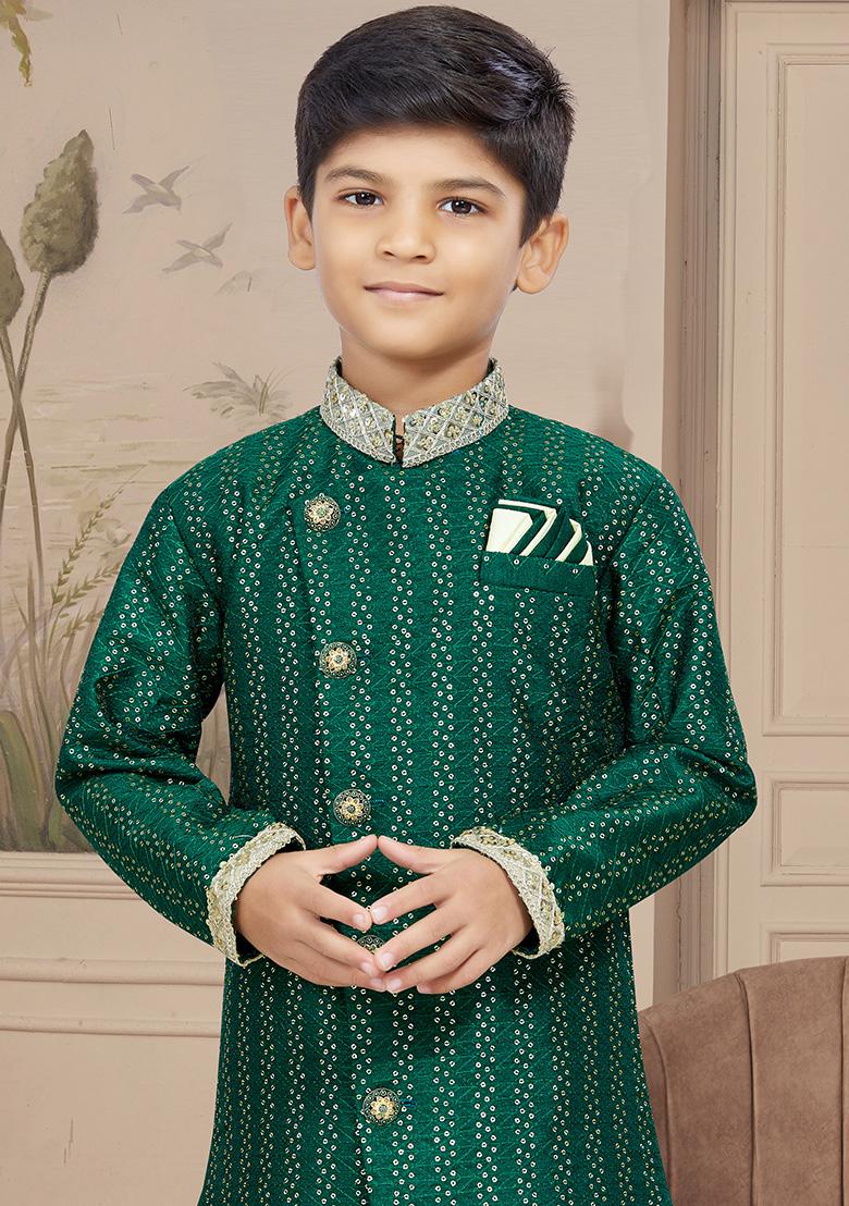 Green Embroidered Jaquard Kurta With Churidar Pants