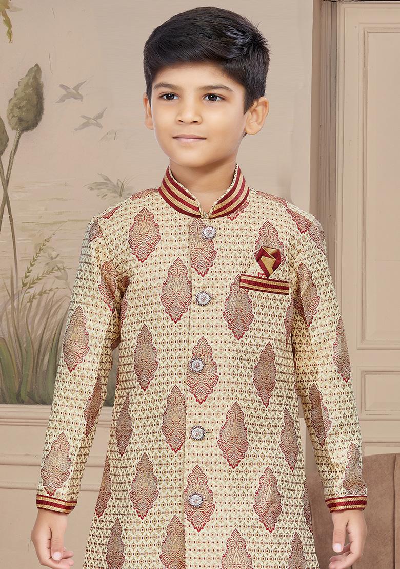 Chiku Brown Embroidered Jaquard Kurta With Churidar Pants