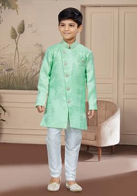 Sea Green Embroidered Jaquard Kurta With Churidar Pants