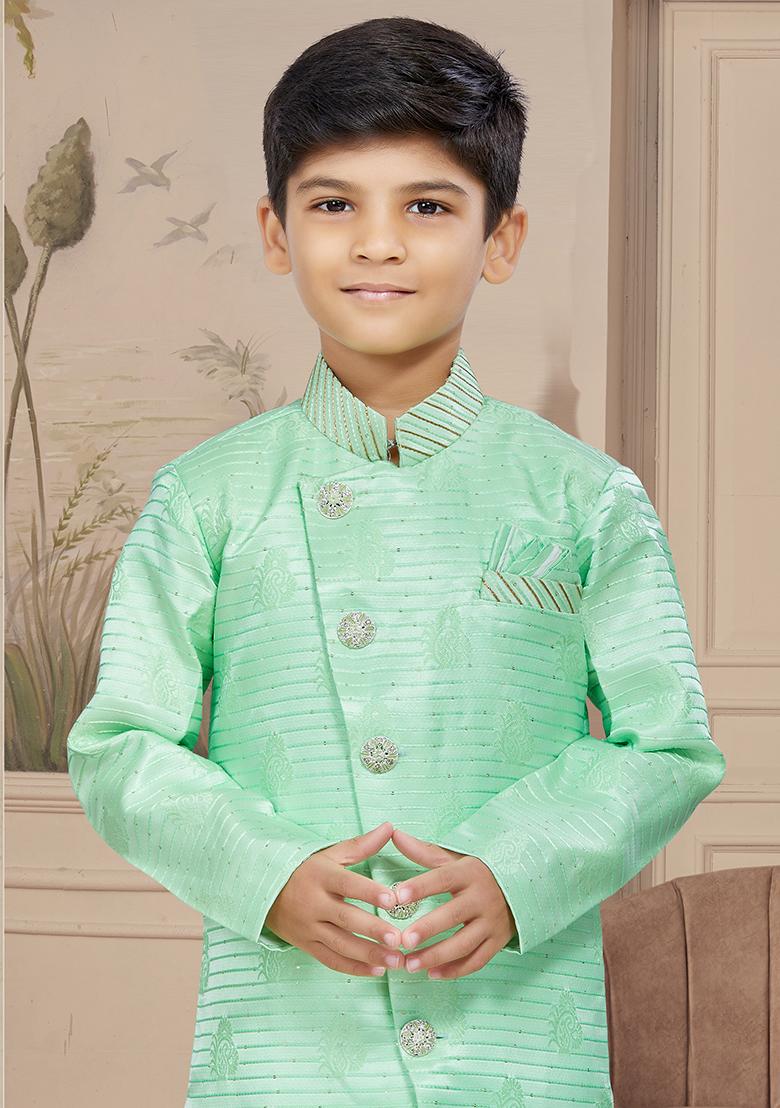 Sea Green Embroidered Jaquard Kurta With Churidar Pants