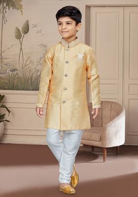 Light Orenge Printed Silk Kurta With Churidar Pants