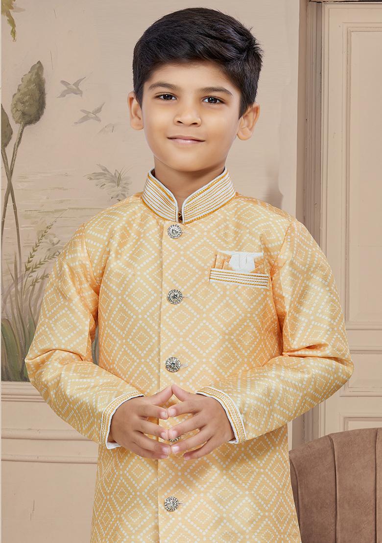 Light Orenge Printed Silk Kurta With Churidar Pants