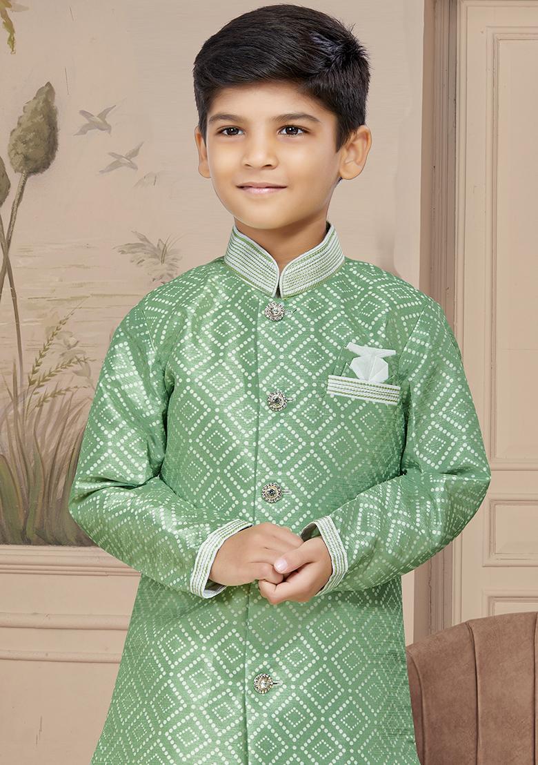 Light Green Printed Silk Kurta With Churidar Pants