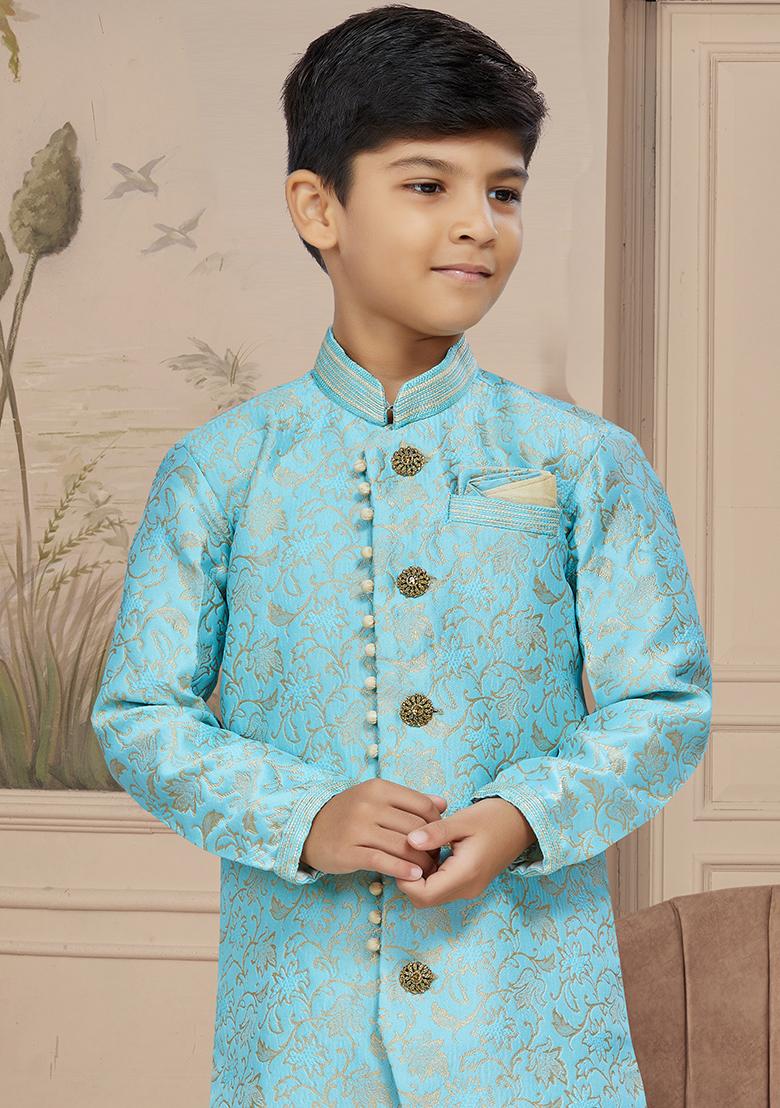 Sky Blue Embroidered Jaquard Kurta With Churidar Pants