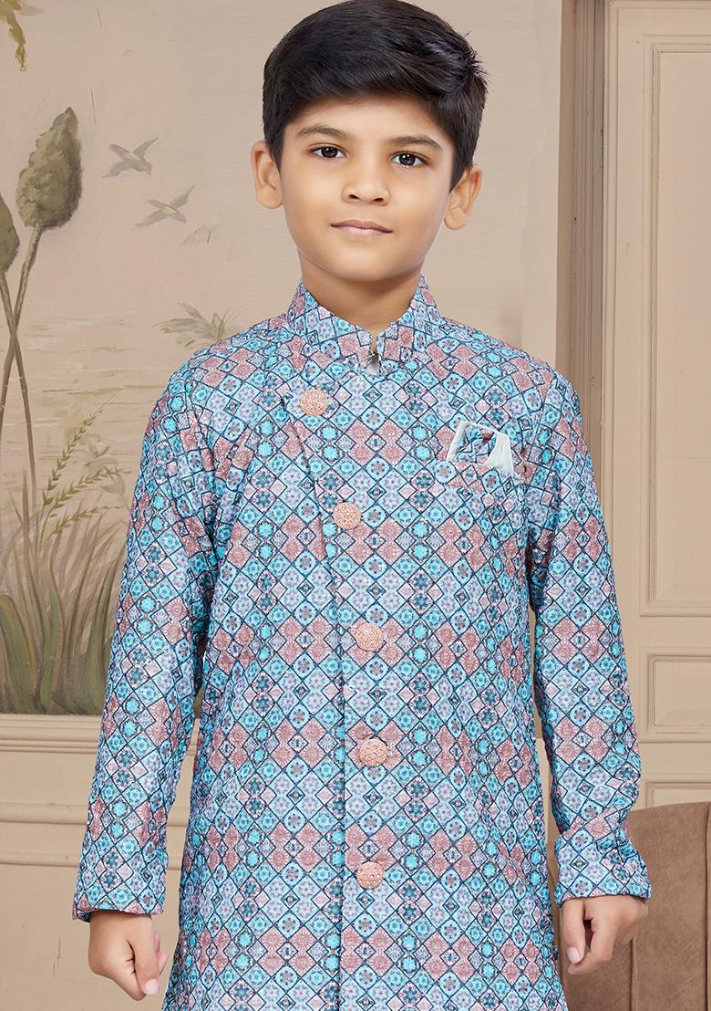 Blue Embroidered Jaquard Kurta With Dhoti Pants