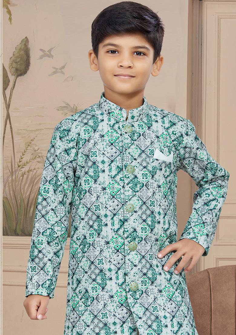 Green Embroidered Jaquard Kurta With Dhoti Pants