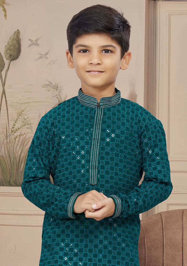 Bottle Green Embroidered Chikankari Kurta With Churidar Pants