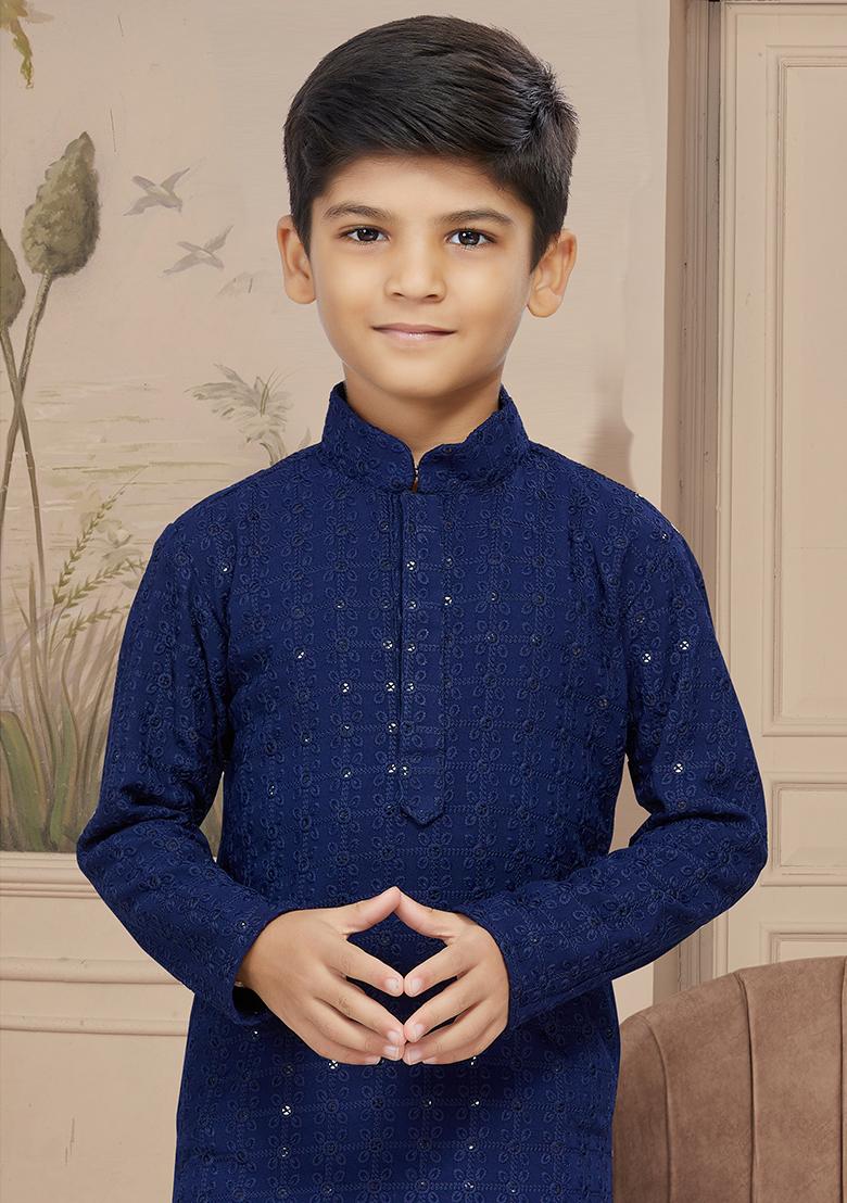 Navy Blue Embroidered Chikankari Kurta With Churidar Pants