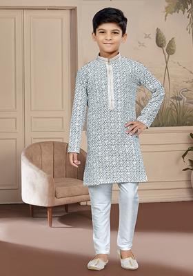 Cream Embroidered Chikankari Kurta With Churidar Pants