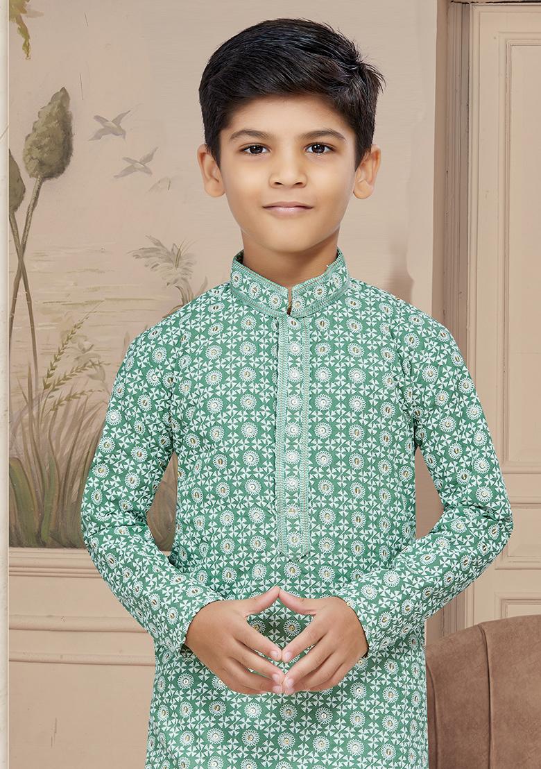 Rama Green Embroidered Chikankari Kurta With Churidar Pants