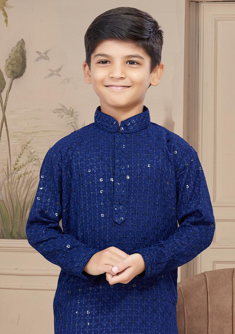 Navy Blue Embroidered Chikankari Kurta With Churidar Pants