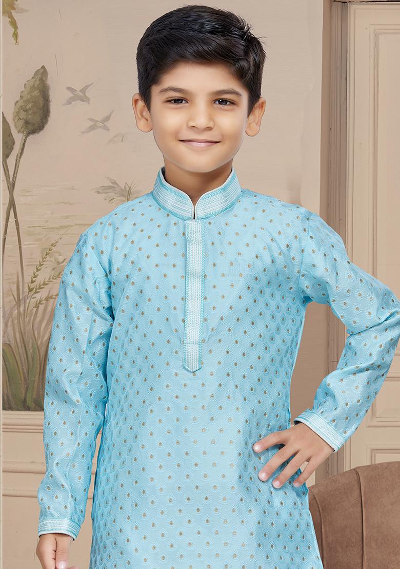 Sky Blue Embroidered Jaquard Kurta With Churidar Pants