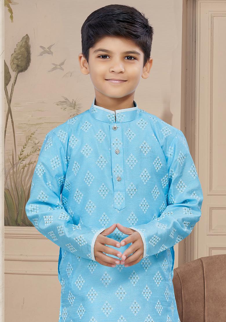Firozi Blue Printed Silk Kurta With Churidar Pants