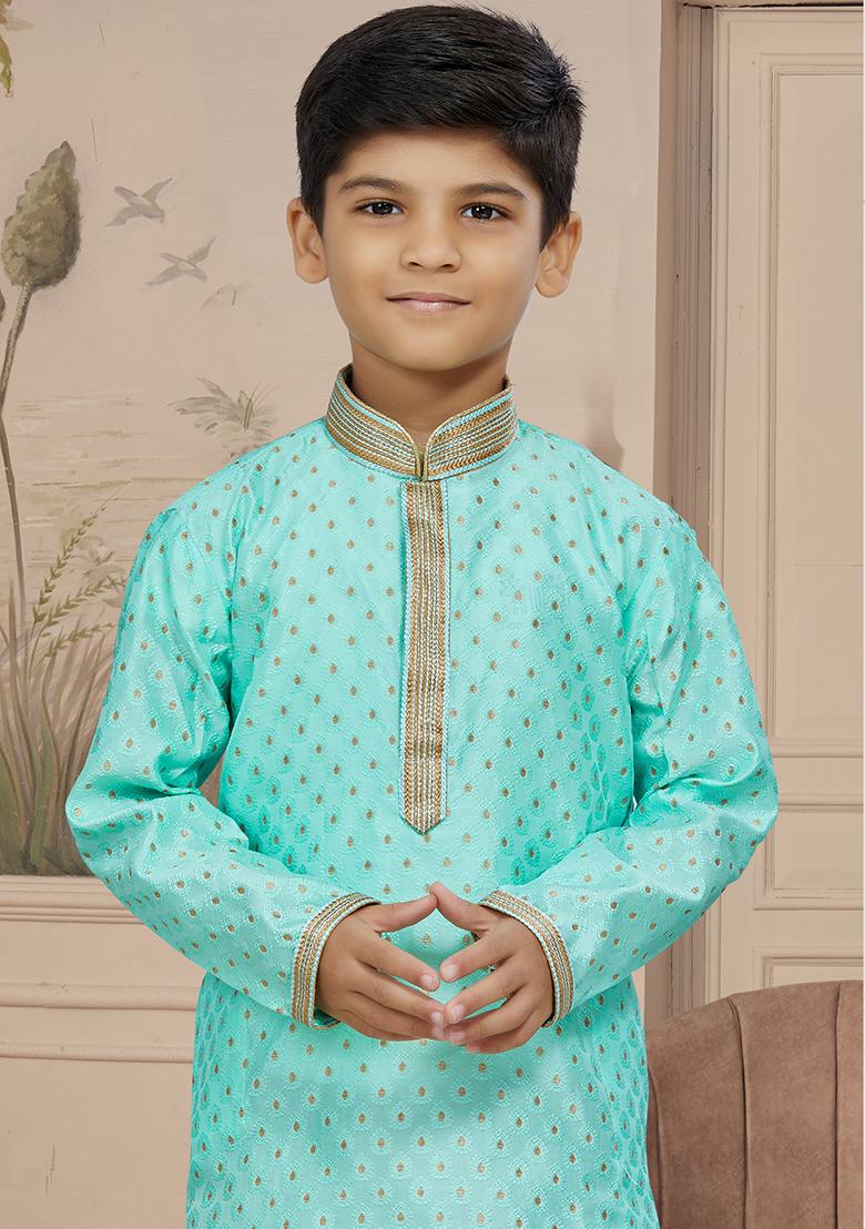 Sea Green Embroidered Jaquard Kurta With Churidar Pants