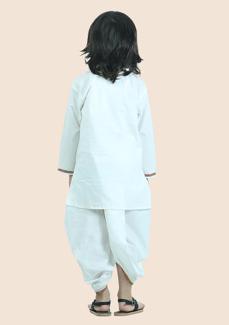 White Cotton Cotton Kurta Set For Boy
