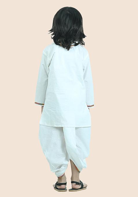 White Cotton Cotton Kurta Set For Boy