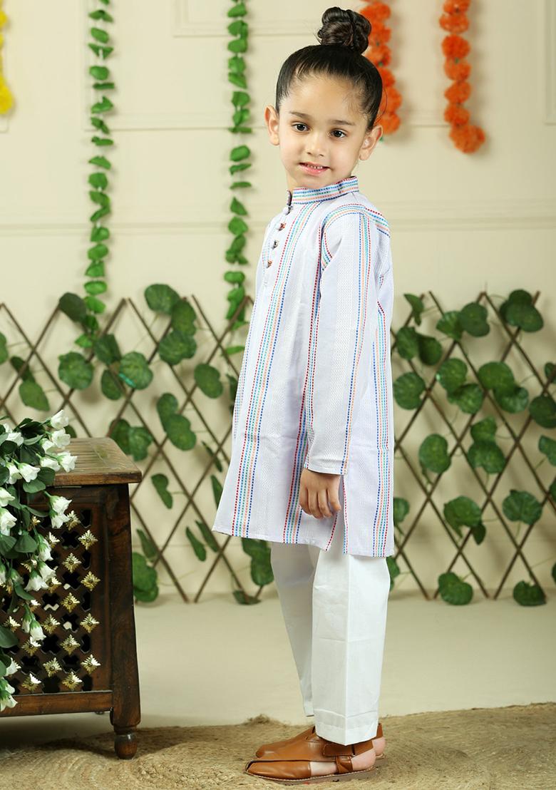Purple Woven Cotton Kurta Set For Boy