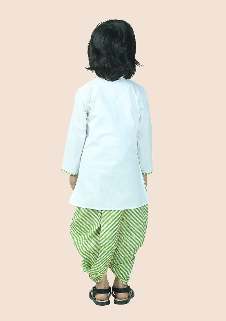 Green Leheriya Print Cotton Kurta Set For Boy - Indya