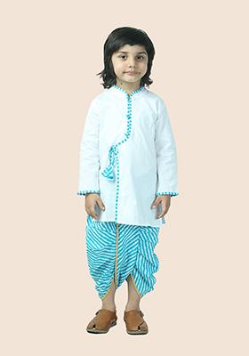 Blue Leheriya Print Cotton Kurta Set For Boy