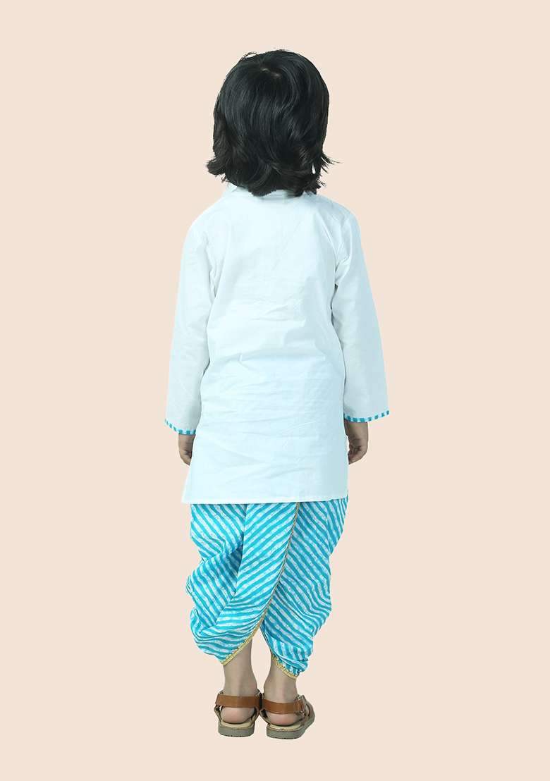 Blue Leheriya Print Cotton Kurta Set For Boy - Indya