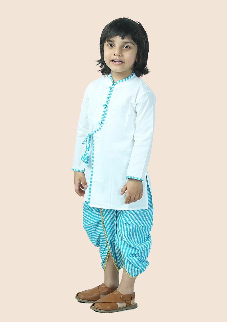 Blue Leheriya Print Cotton Kurta Set For Boy