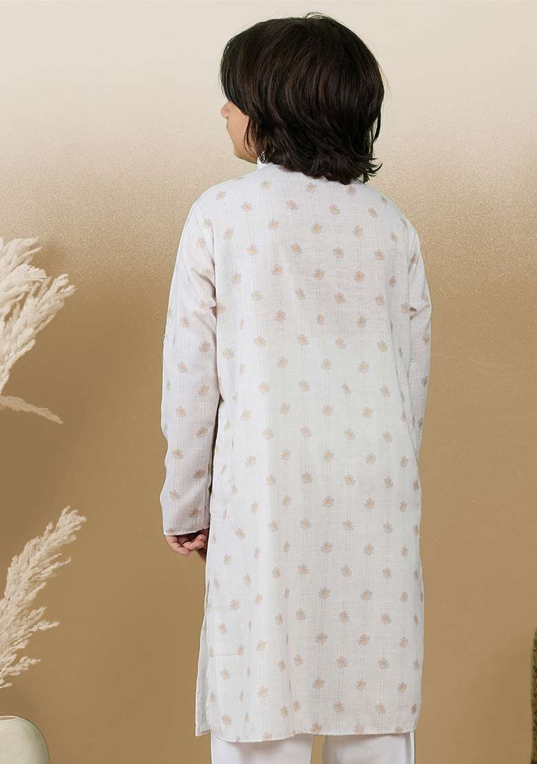 Beige Printed Cotton Kurta For Boy - Indya