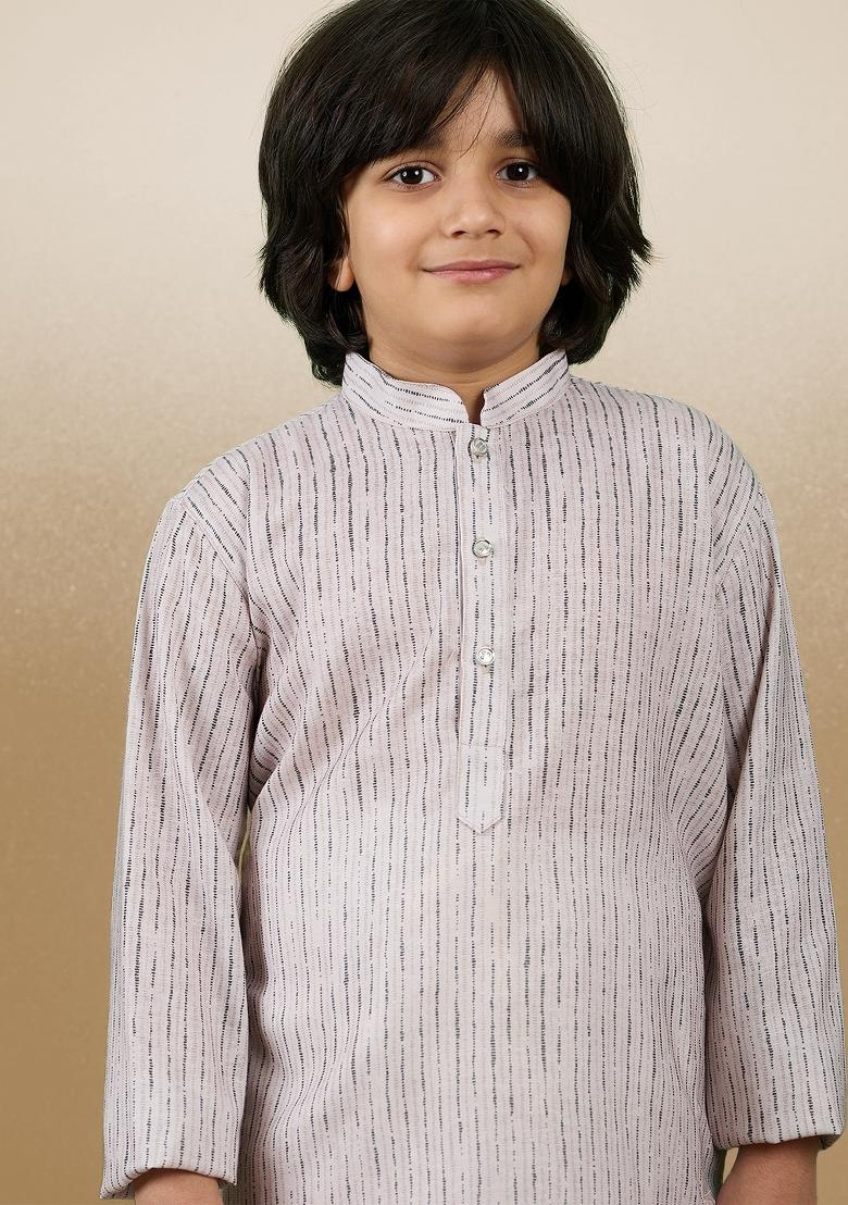 Beige Printed Cotton Kurta Set For Boy - Indya
