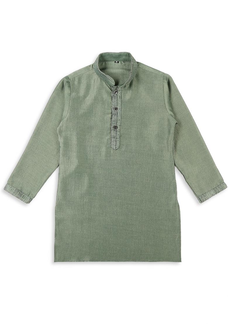 Green Embroidered Art Silk Nehru Jacket Set For Boy
