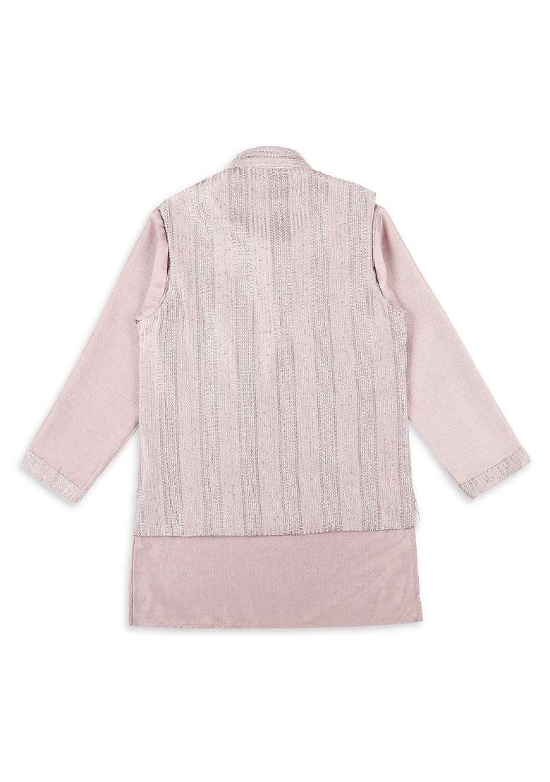 Pink Embroidered Art Silk Nehru Jacket Set For Boy - Indya
