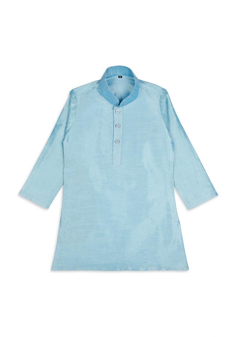 Sky Blue Embroidered Art Silk Nehru Jacket Set For Boy