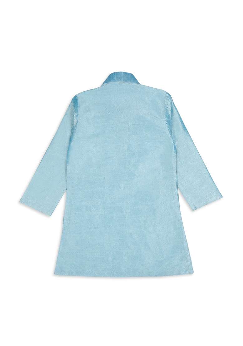 Sky Blue Embroidered Art Silk Nehru Jacket Set For Boy - Indya