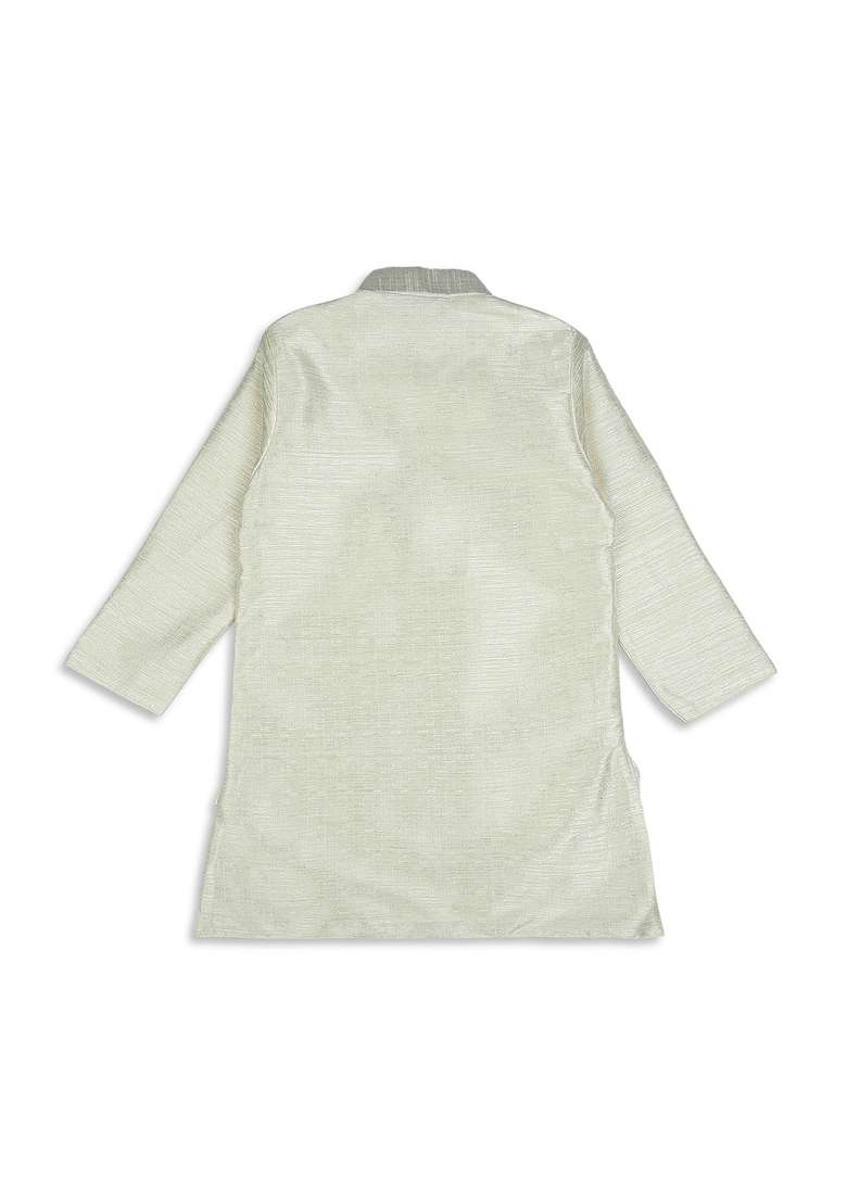 Cream Embroidered Art Silk Nehru Jacket Set For Boy - Indya