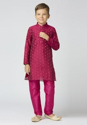 Purple Butta Work Art Silk Kurta Set For Boy