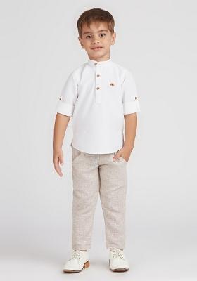 White Solid Poly Cotton Kurta Set For Boy