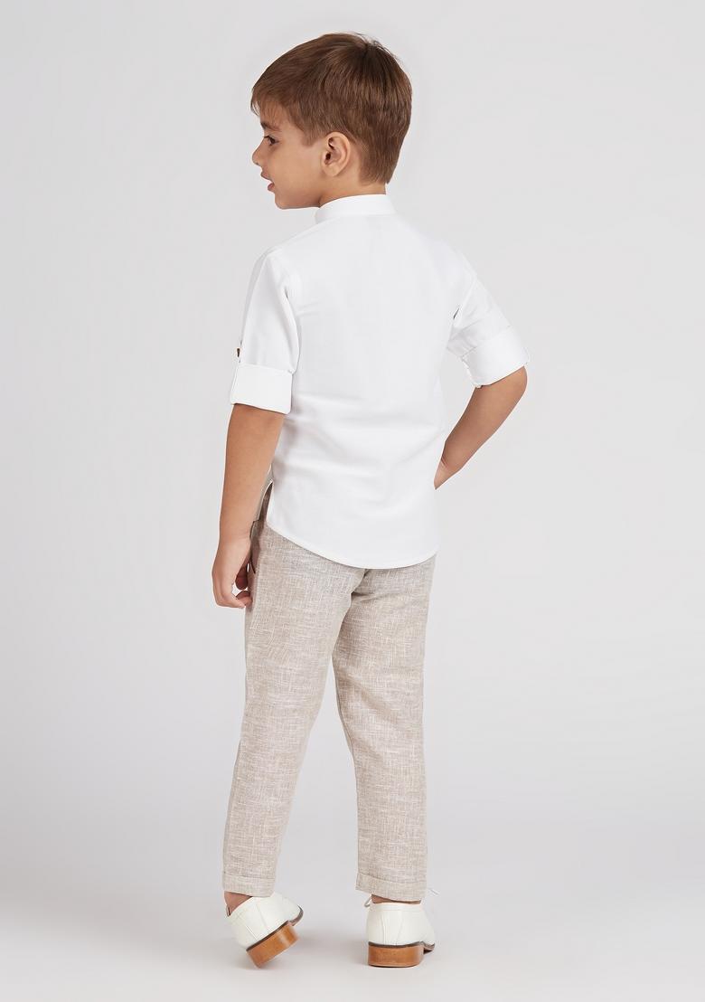 White Solid Poly Cotton Kurta Set For Boy