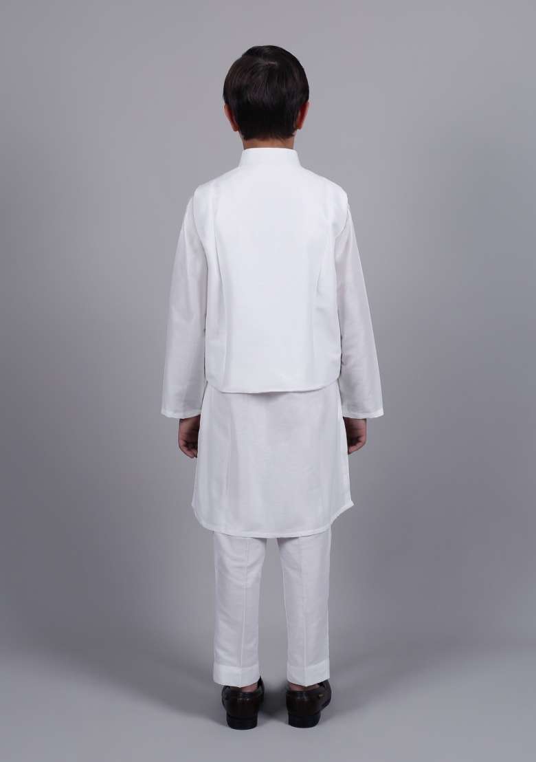 Ivory Embroidery Cotton Kurta Set For Boys - Indya