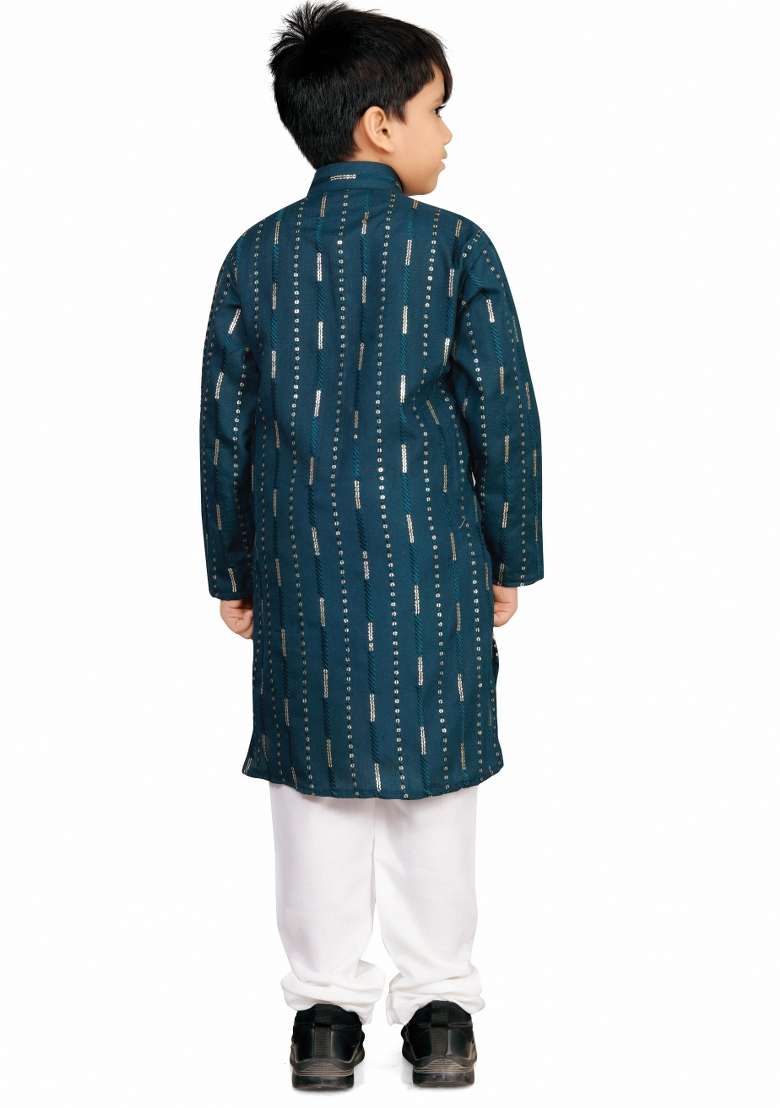 Rama Sequins Work Cotton Kurta With Pyjama For Boys - Indya