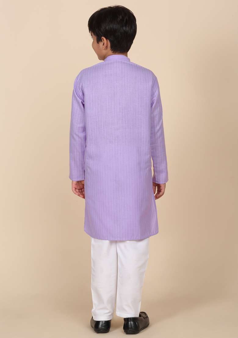 Purple Striped Cotton Blend Kurta For Boys - Indya