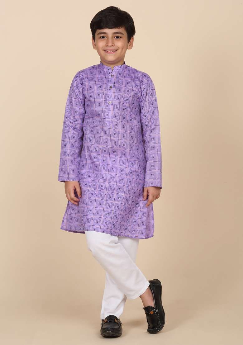 Purple Printed Cotton Blend Kurta For Boys - Indya