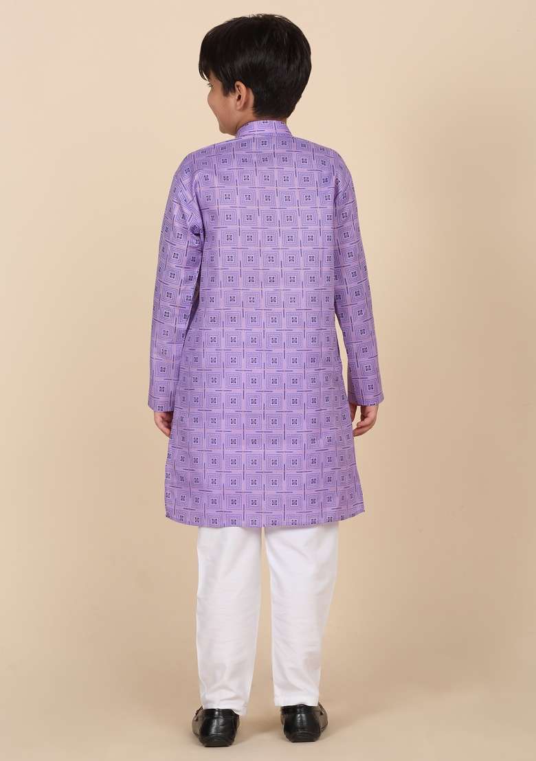 Purple Printed Cotton Blend Kurta For Boys - Indya