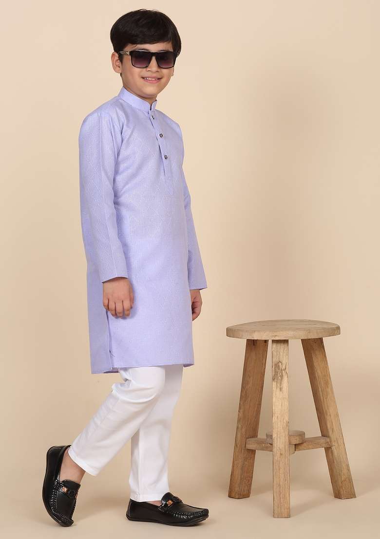 Purple Woven Design Cotton Blend Kurta For Boys - Indya
